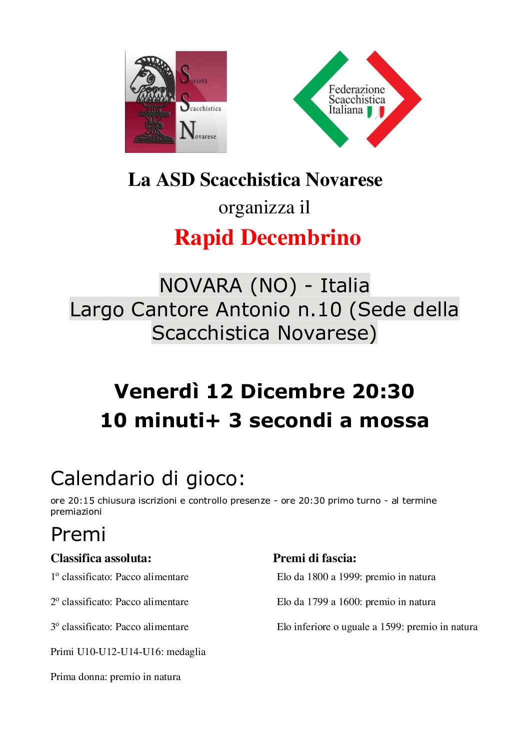 Rapid omologato venerdì 12 dicembre